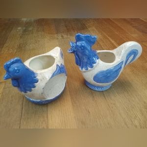 Chicken Rooster Figurine Creamer Sugar Set Of 2 Vintage Ceramic Country Kitchen